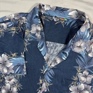 Hawaii Blues Mens Floral Stripe Hawaiian Shirt Blue Short Sleeve XL Resort